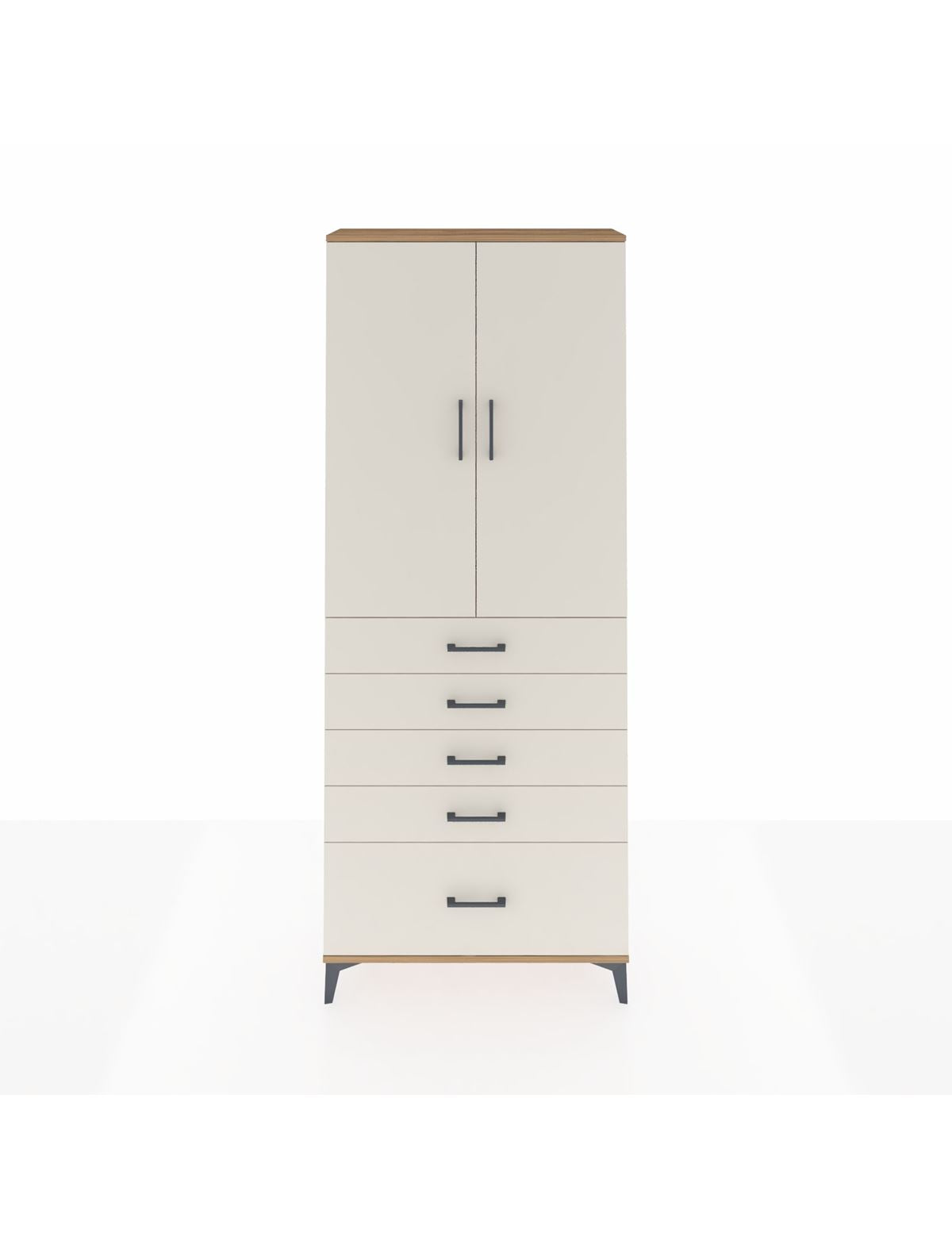 Arges Dolap 3 Raflı 5 Çekmeceli 2 Kapaklı 88x30x221 Çam-Aytaşı