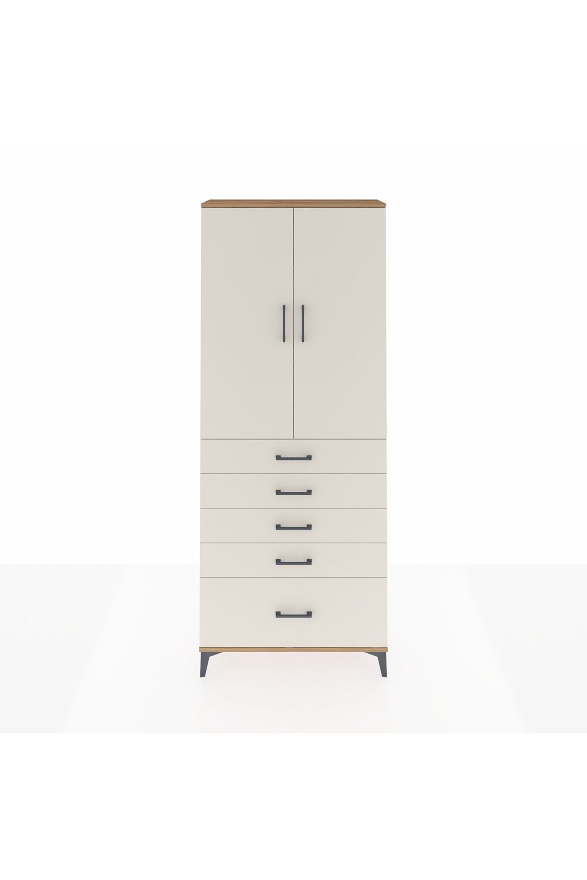 Arges Dolap 3 Raflı 5 Çekmeceli 2 Kapaklı 88x30x221 Çam-Aytaşı