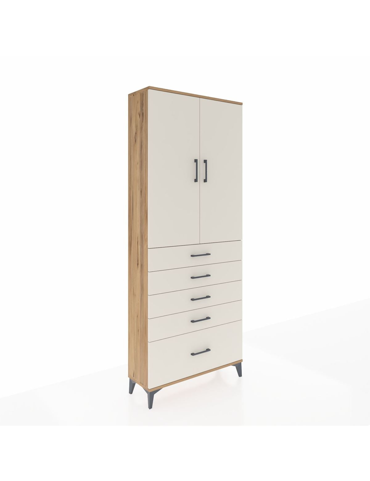 Arges Dolap 3 Raflı 5 Çekmeceli 2 Kapaklı 88x30x221 Çam-Aytaşı