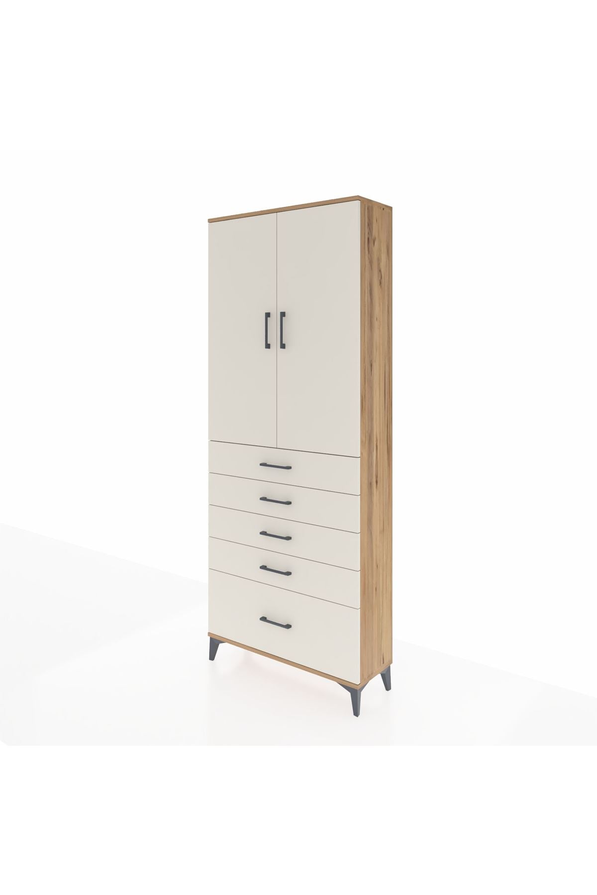 Arges Dolap 3 Raflı 5 Çekmeceli 2 Kapaklı 88x30x221 Çam-Aytaşı