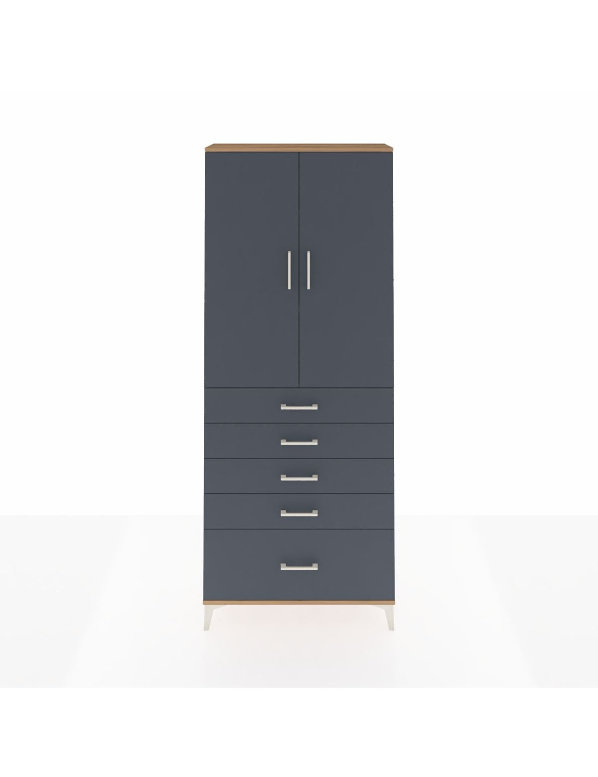 Arges Dolap 3 Raflı 5 Çekmeceli 2 Kapaklı 88x30x221 Çam-Antrasit