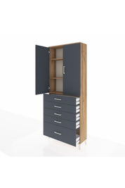 Arges Dolap 3 Raflı 5 Çekmeceli 2 Kapaklı 88x30x221 Çam-Antrasit