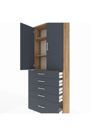 Arges Dolap 3 Raflı 5 Çekmeceli 2 Kapaklı 88x30x221 Çam-Antrasit