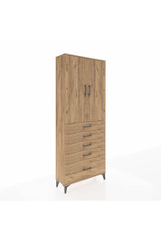 Arges Dolap 3 Raflı 5 Çekmeceli 2 Kapaklı 88x30x221 Çam-Çam