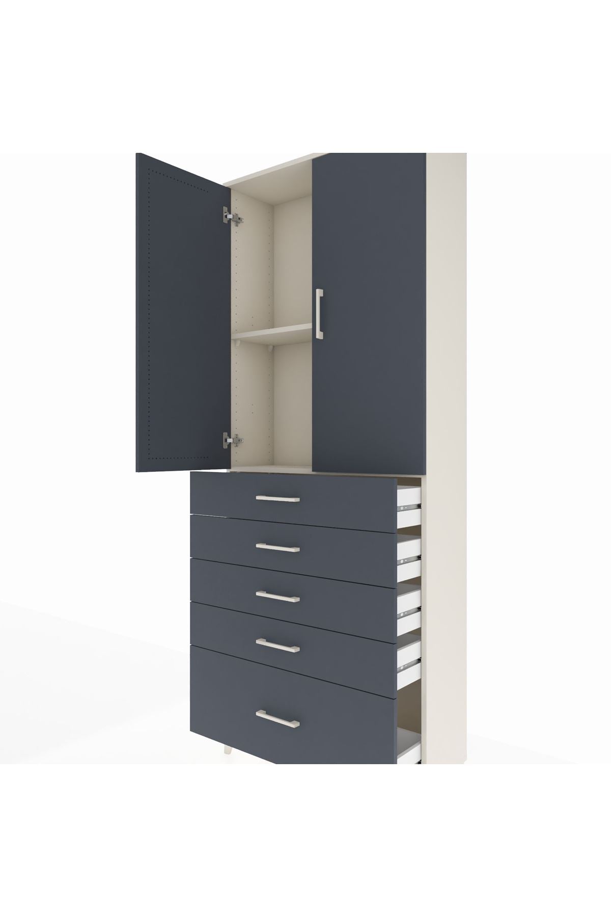 Arges Dolap 2 Raflı 5 Çekmeceli 2 Kapaklı 88x30x221 Aytaşı-Antrasit