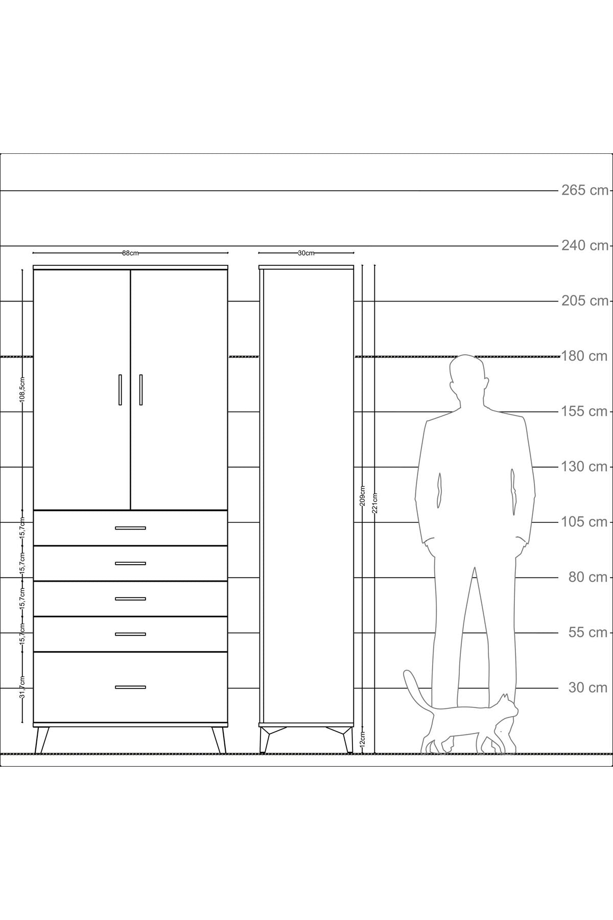 Arges Dolap 2 Raflı 5 Çekmeceli 2 Kapaklı 88x30x221 Aytaşı-Çam