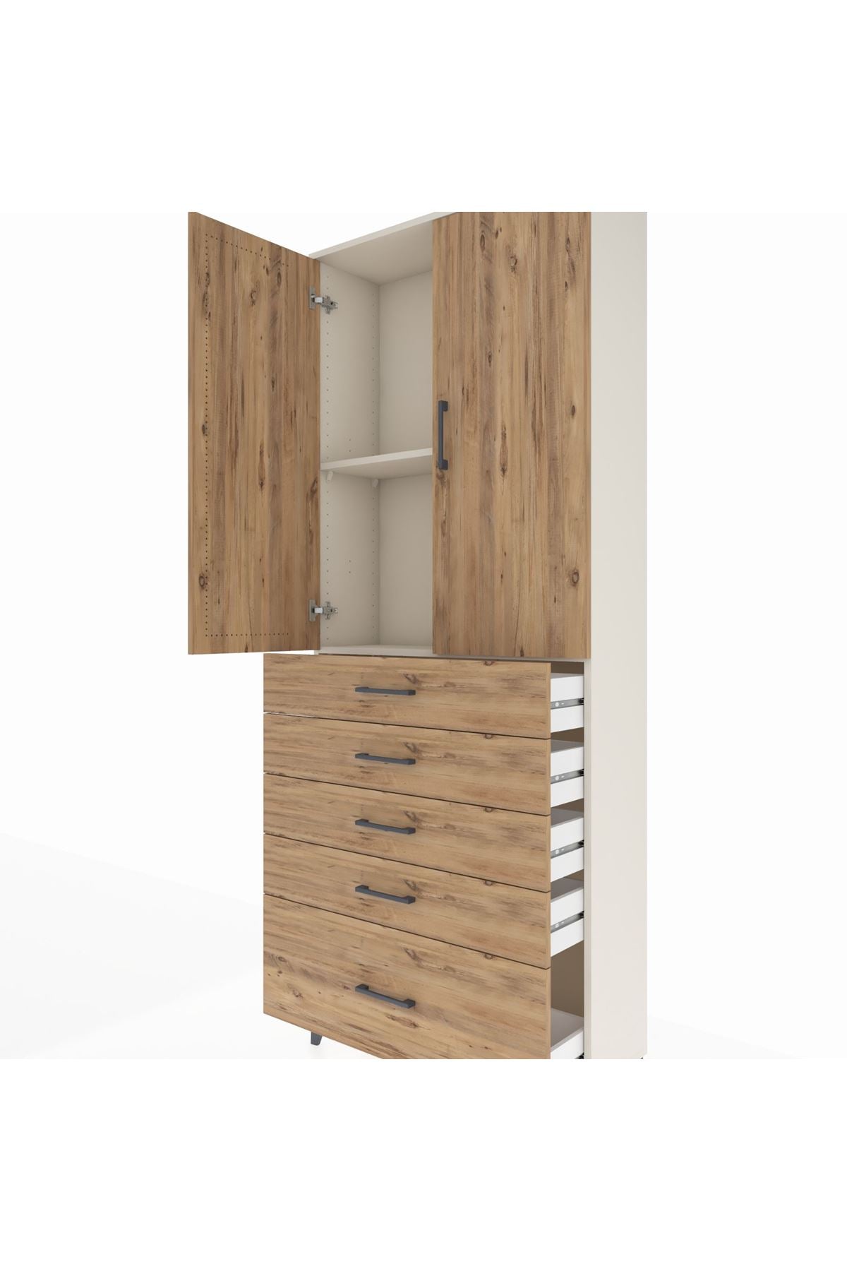 Arges Dolap 2 Raflı 5 Çekmeceli 2 Kapaklı 88x30x221 Aytaşı-Çam