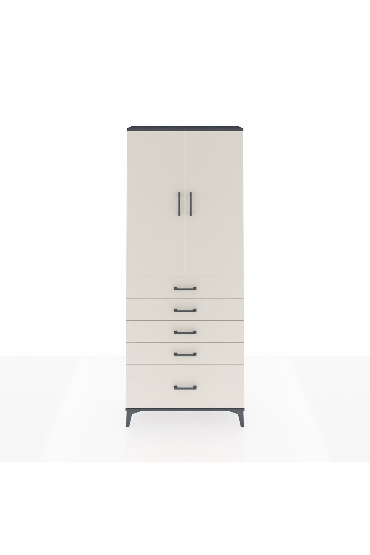 Arges Dolap 2 Raflı 5 Çekmeceli 2 Kapaklı 88x30x221 Antrasit-Aytaşı