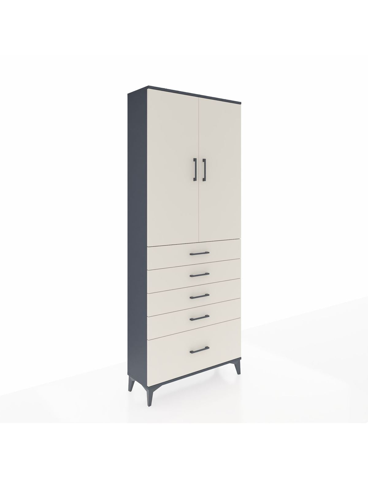 Arges Dolap 2 Raflı 5 Çekmeceli 2 Kapaklı 88x30x221 Antrasit-Aytaşı