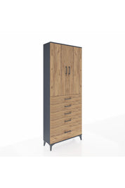 Arges Dolap 2 Raflı 5 Çekmeceli 2 Kapaklı 88x30x221 Antrasit-Çam