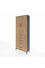 Arges Dolap 2 Raflı 5 Çekmeceli 2 Kapaklı 88x30x221 Antrasit-Çam