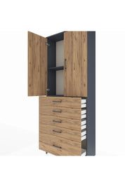 Arges Dolap 2 Raflı 5 Çekmeceli 2 Kapaklı 88x30x221 Antrasit-Çam