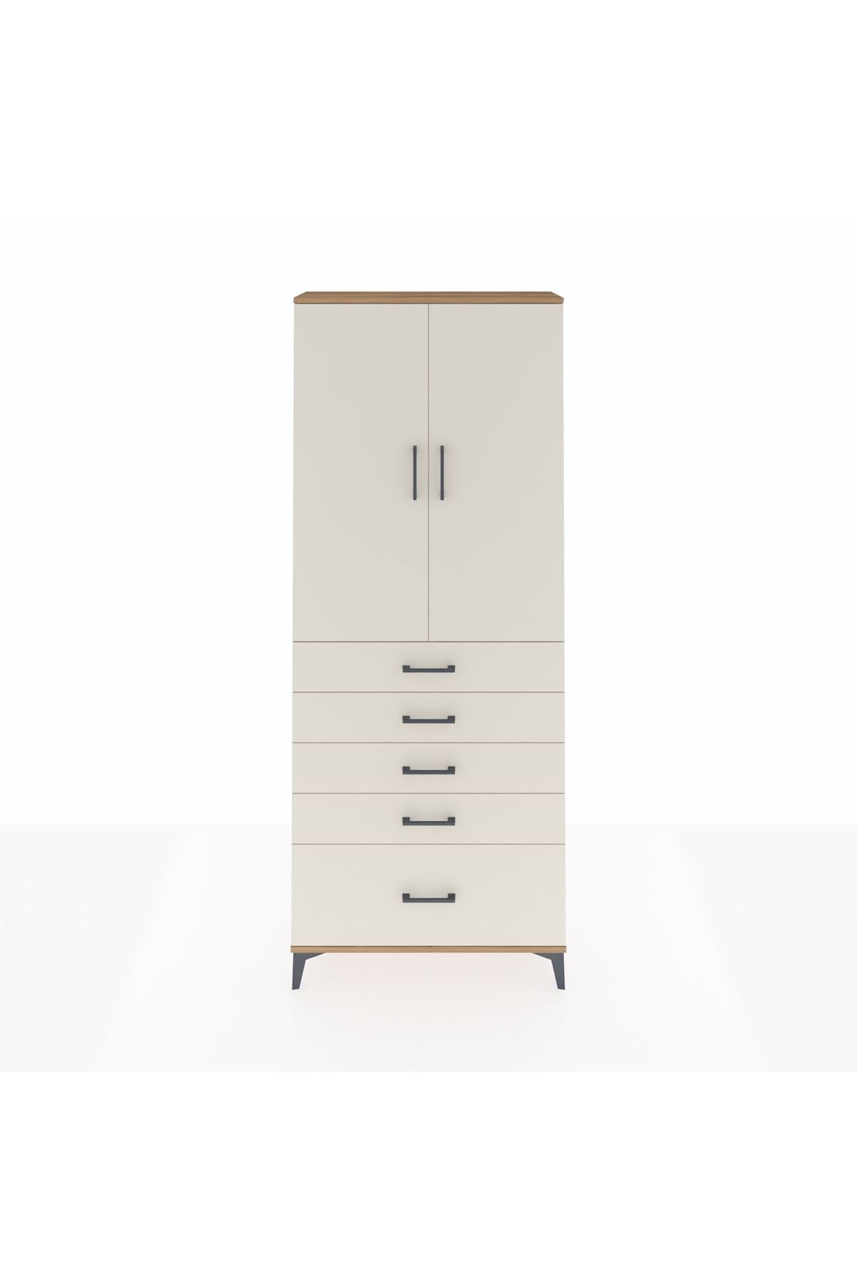 Arges Dolap 2 Raflı 5 Çekmeceli 2 Kapaklı 88x30x221 Çam-Aytaşı