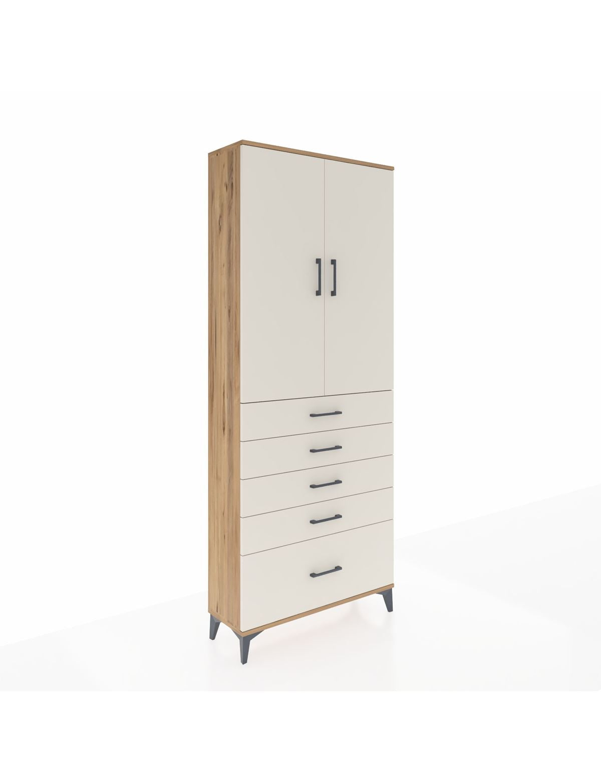 Arges Dolap 2 Raflı 5 Çekmeceli 2 Kapaklı 88x30x221 Çam-Aytaşı