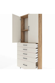 Arges Dolap 2 Raflı 5 Çekmeceli 2 Kapaklı 88x30x221 Çam-Aytaşı