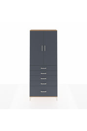 Arges Dolap 2 Raflı 5 Çekmeceli 2 Kapaklı 88x30x221 Çam-Antrasit