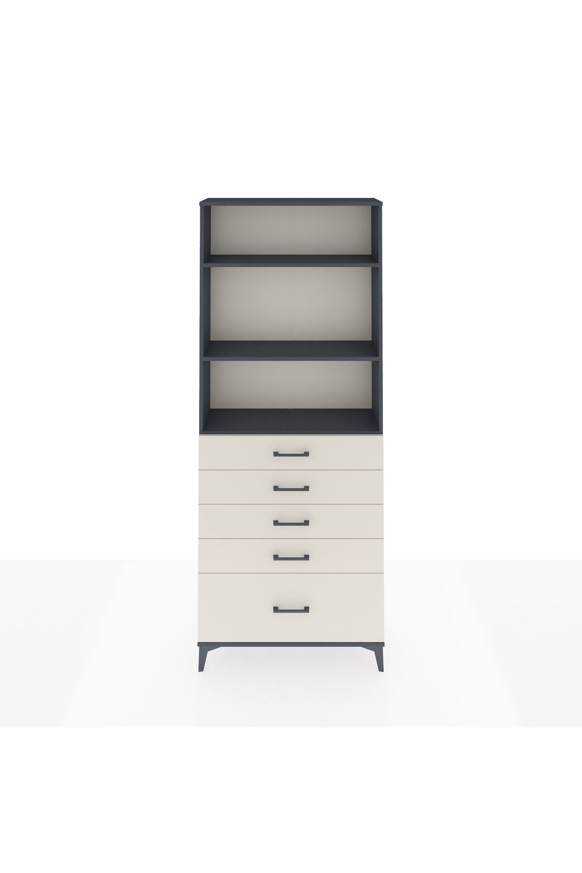 Arges Dolap 3 Raflı 5 Çekmeceli 88x30x221 Antrasit-Aytaşı