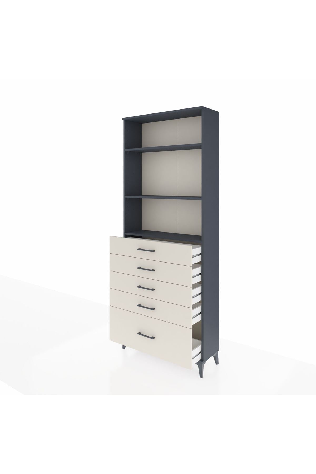 Arges Dolap 3 Raflı 5 Çekmeceli 88x30x221 Antrasit-Aytaşı