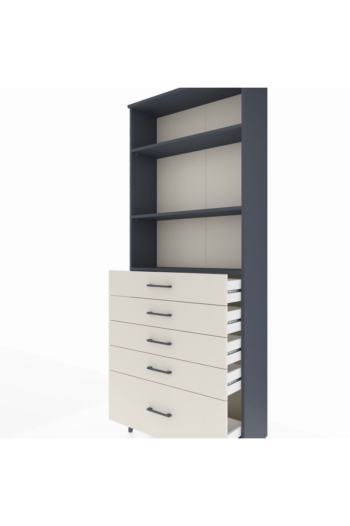 Arges Dolap 3 Raflı 5 Çekmeceli 88x30x221 Antrasit-Aytaşı
