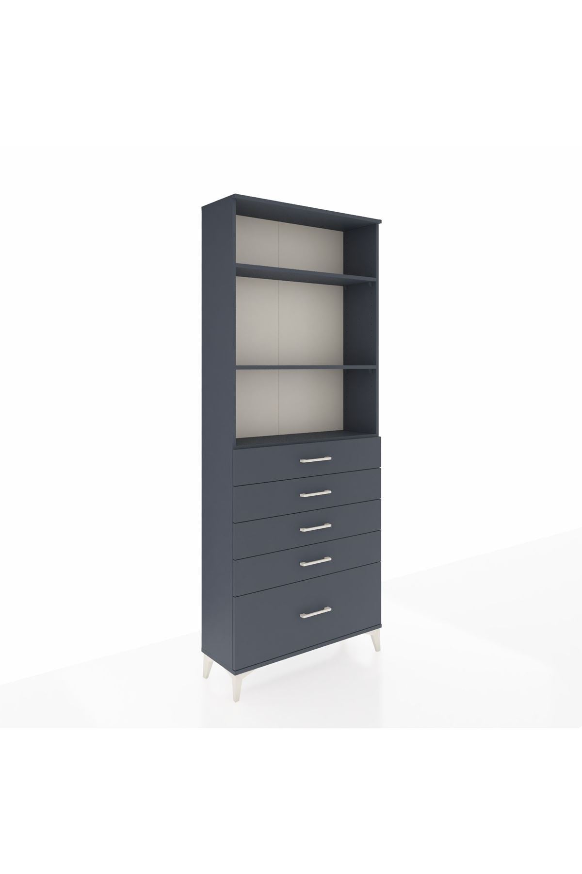 Arges Dolap 3 Raflı 5 Çekmeceli 88x30x221 Antrasit-Antrasit