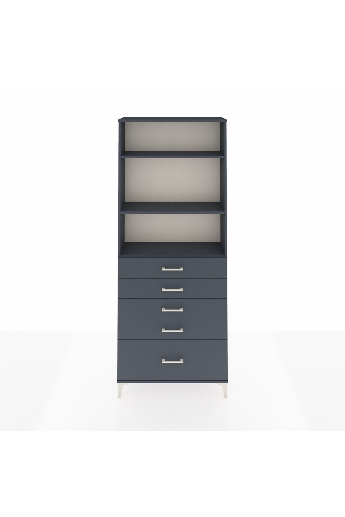 Arges Dolap 3 Raflı 5 Çekmeceli 88x30x221 Antrasit-Antrasit