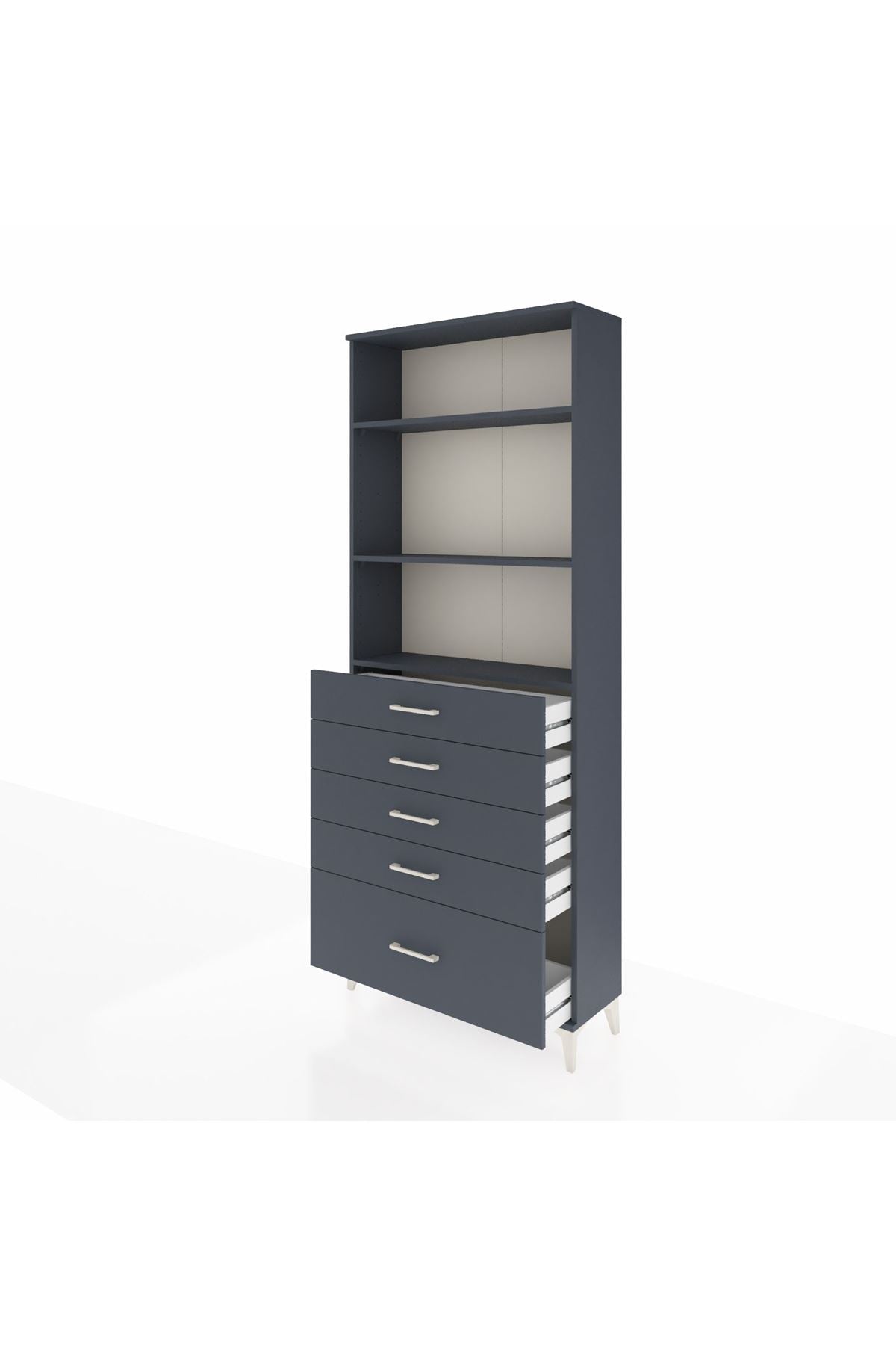 Arges Dolap 3 Raflı 5 Çekmeceli 88x30x221 Antrasit-Antrasit