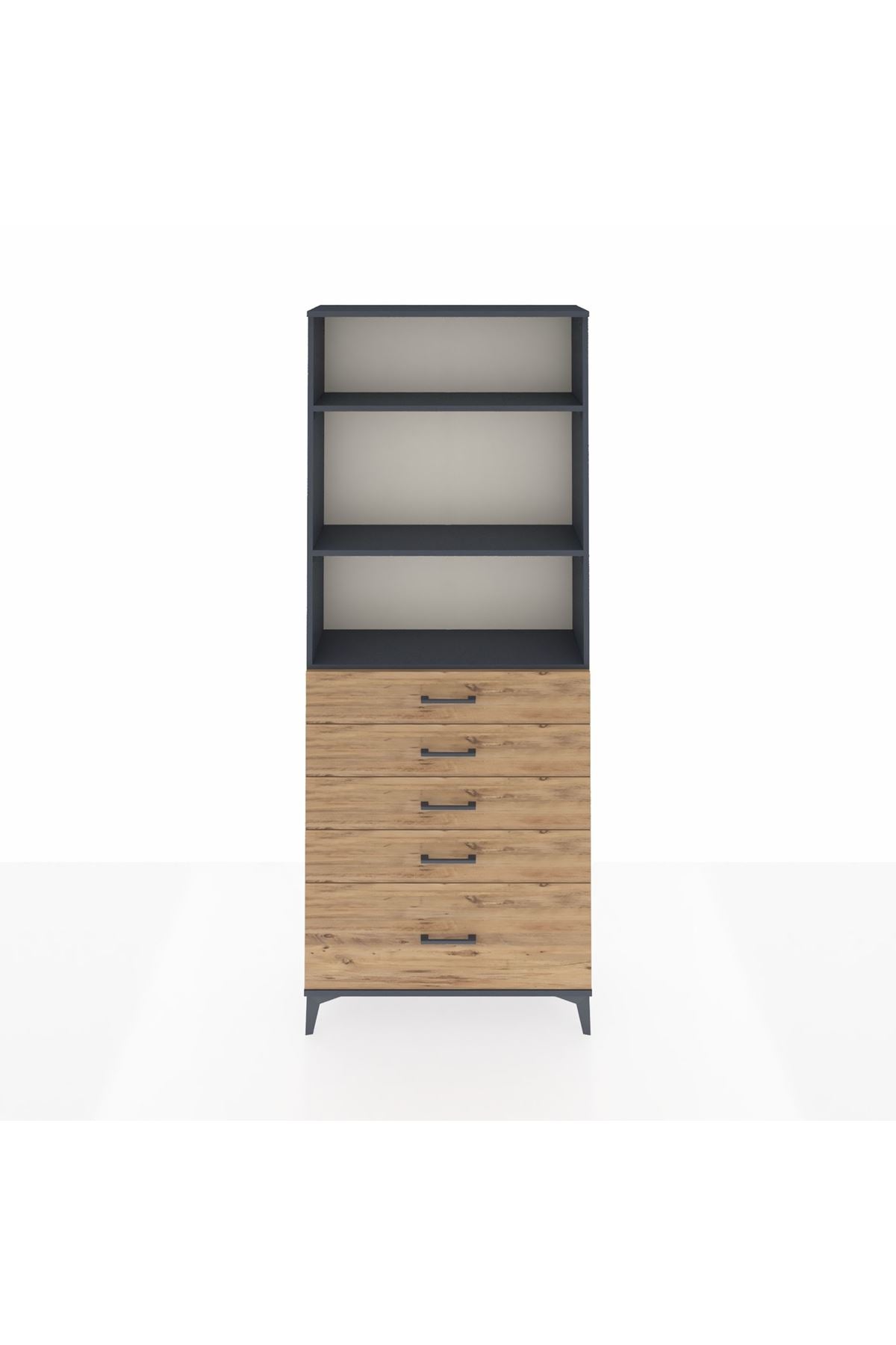 Arges Dolap 3 Raflı 5 Çekmeceli 88x30x221 Antrasit-Çam