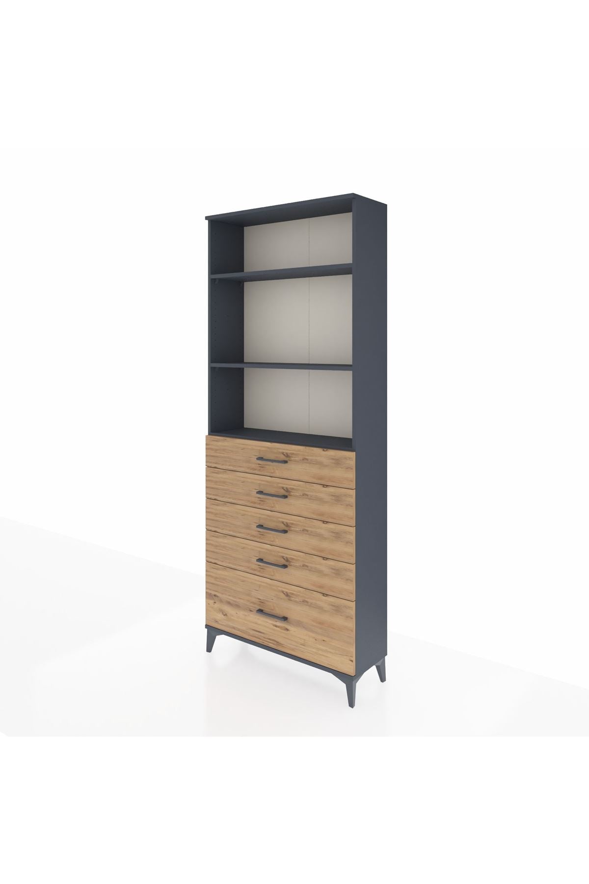 Arges Dolap 3 Raflı 5 Çekmeceli 88x30x221 Antrasit-Çam