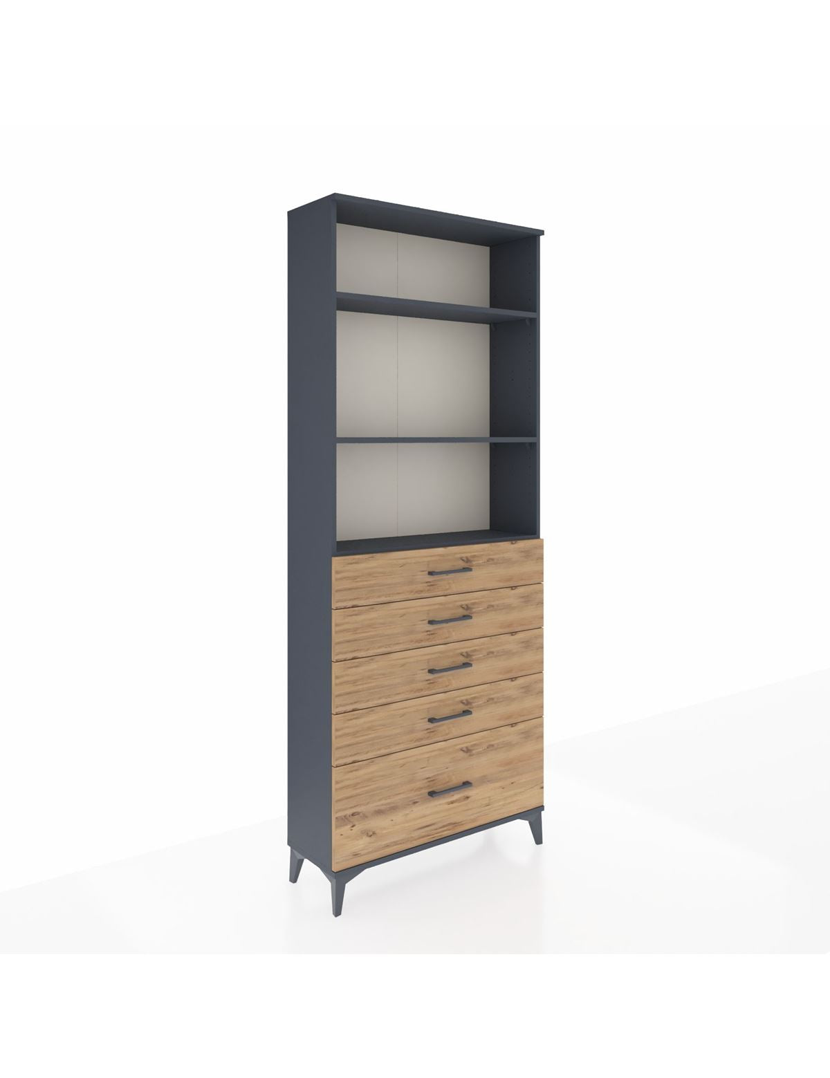 Arges Dolap 3 Raflı 5 Çekmeceli 88x30x221 Antrasit-Çam