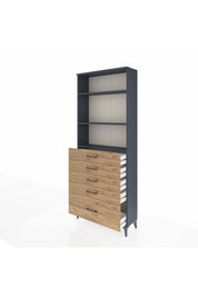 Arges Dolap 3 Raflı 5 Çekmeceli 88x30x221 Antrasit-Çam