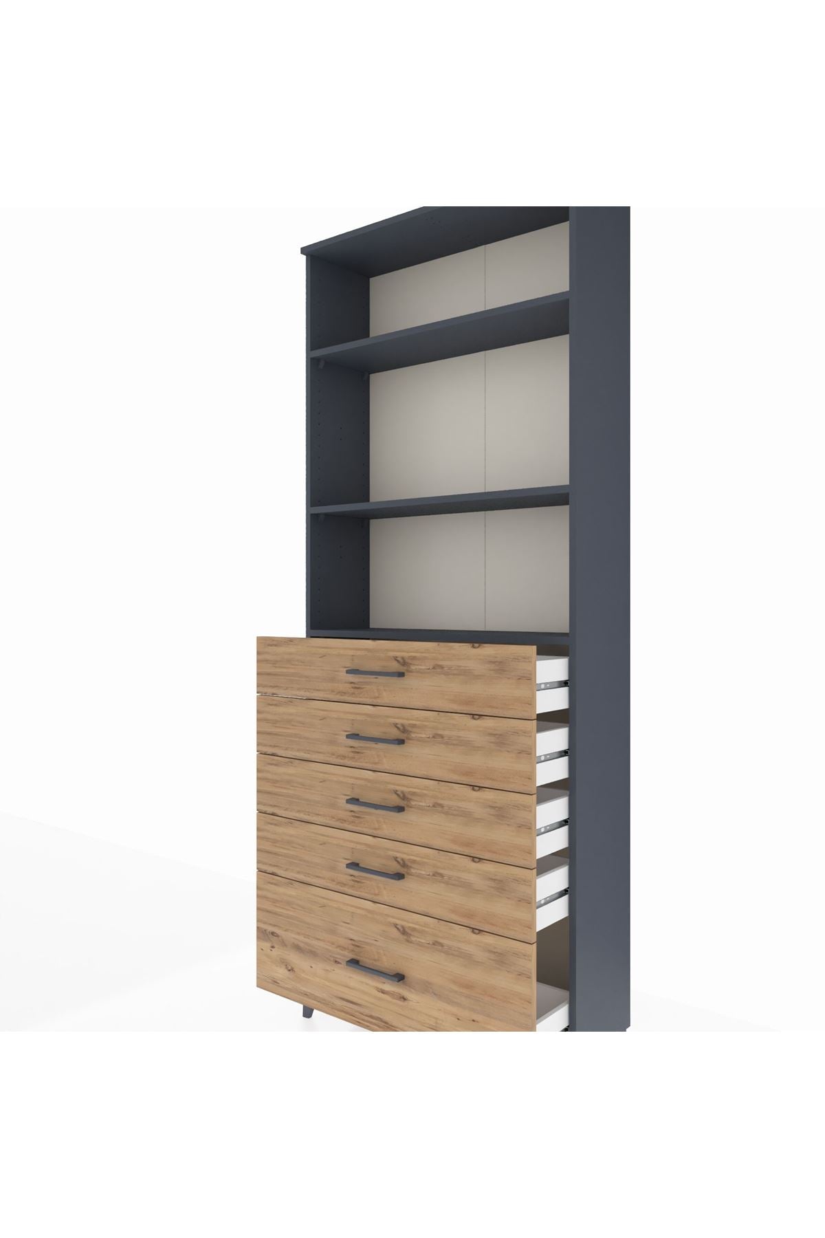 Arges Dolap 3 Raflı 5 Çekmeceli 88x30x221 Antrasit-Çam