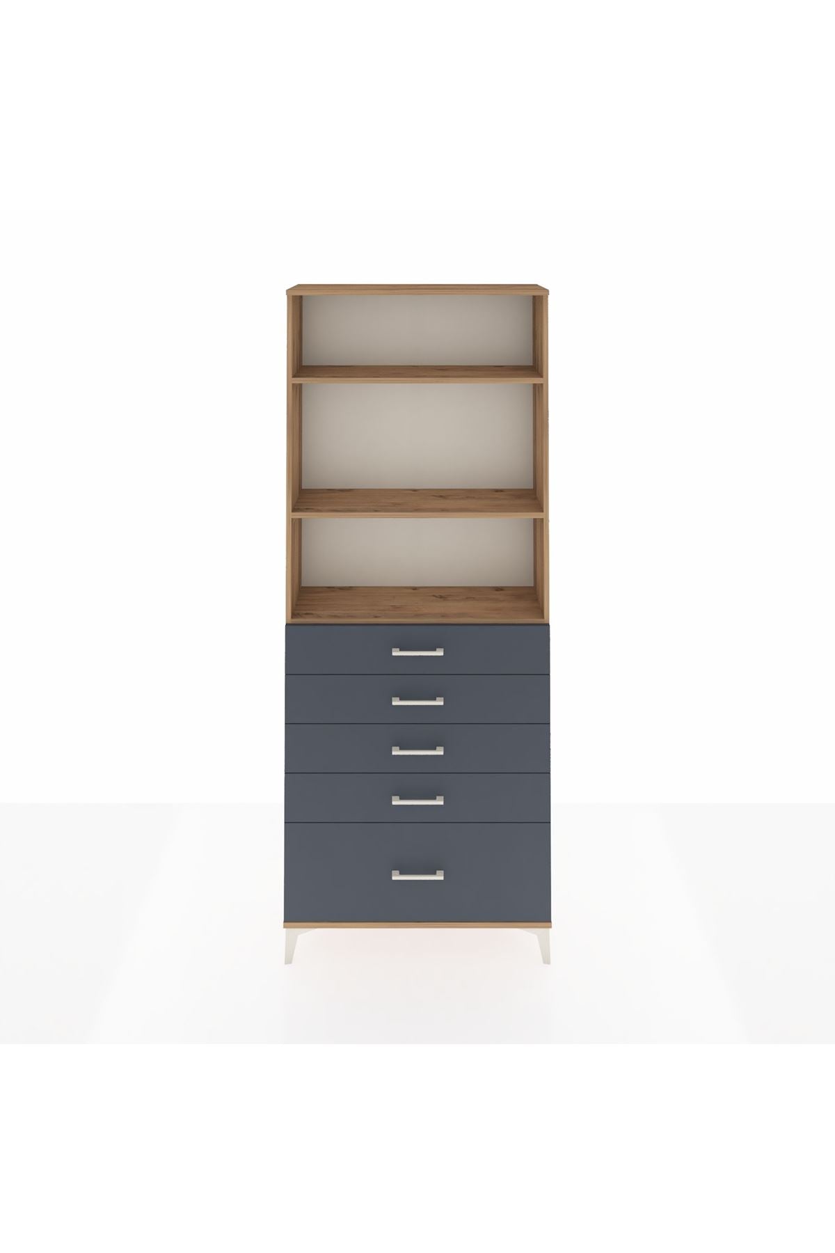 Arges Dolap 3 Raflı 5 Çekmeceli 88x30x221 Çam-Antrasit