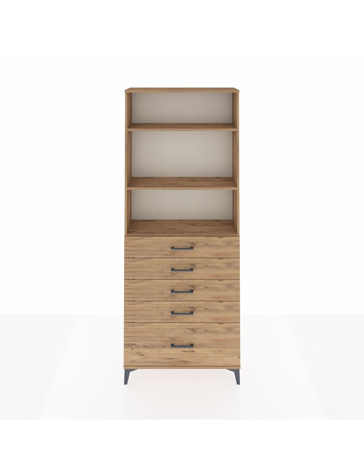 Arges Dolap 3 Raflı 5 Çekmeceli 88x30x221 Çam-Çam