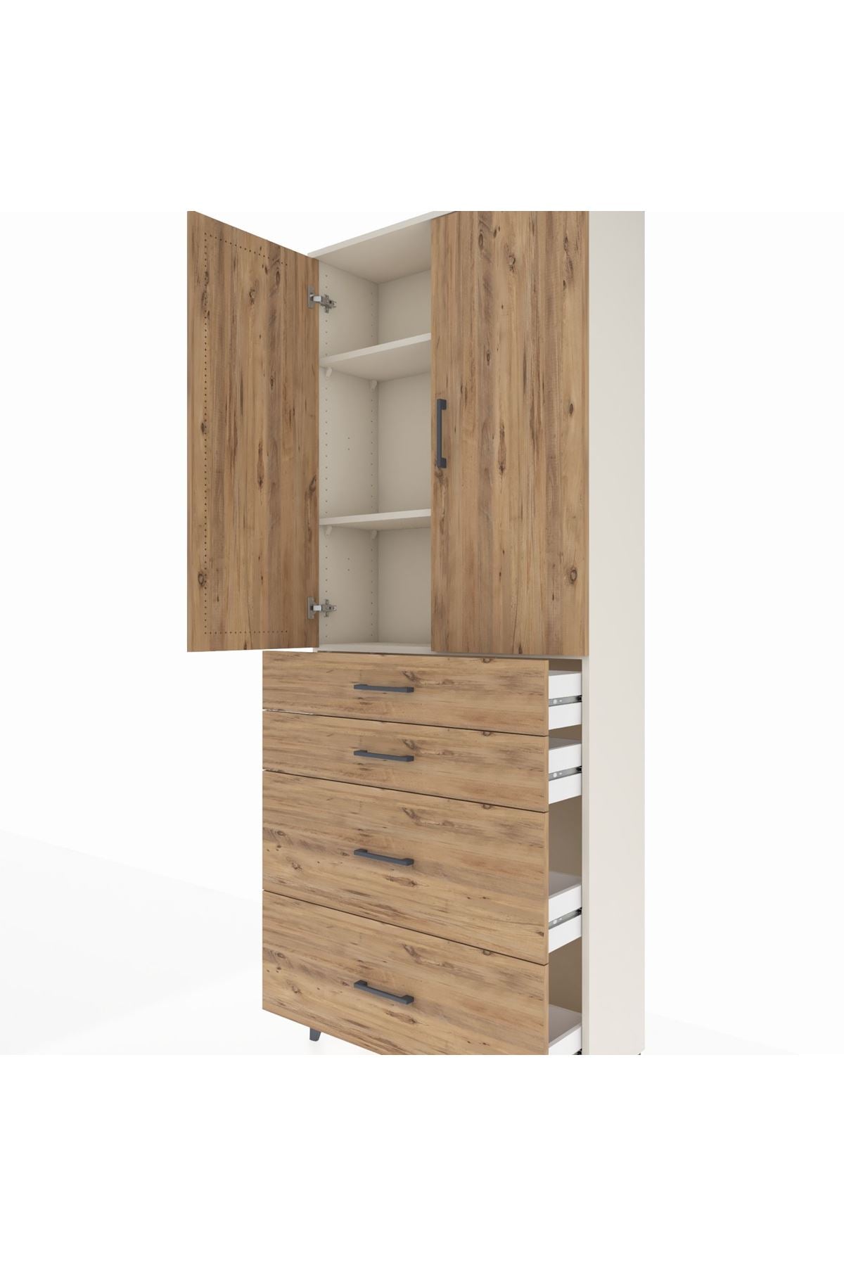 Arges Dolap 3 Raflı 4 Çekmeceli 2 Kapaklı 88x30x221 Aytaşı-Çam