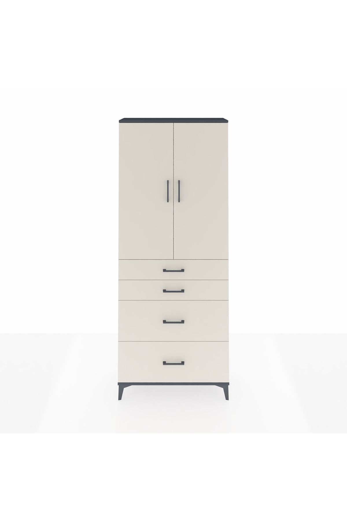 Arges Dolap 3 Raflı 4 Çekmeceli 2 Kapaklı 88x30x221 Antrasit-Aytaşı