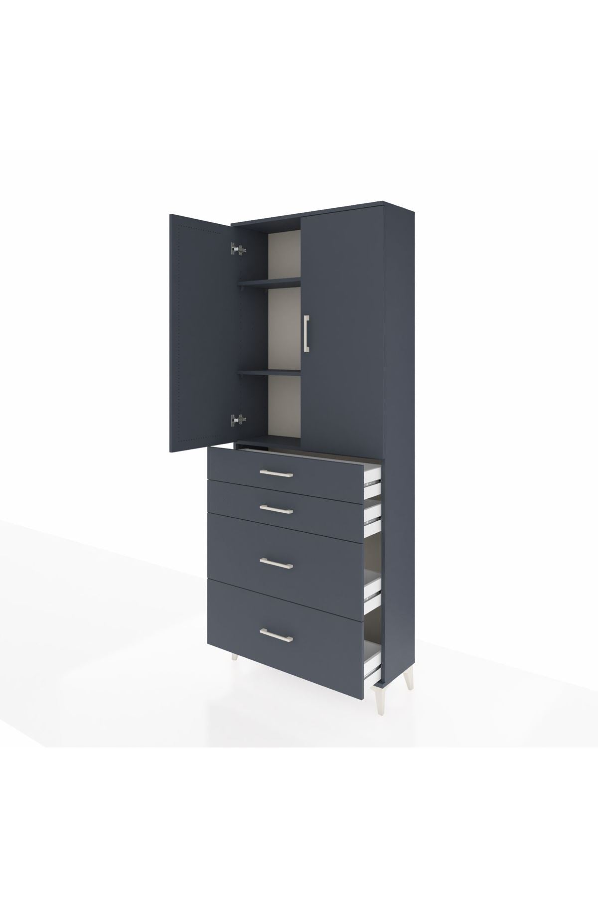 Arges Dolap 3 Raflı 4 Çekmeceli 2 Kapaklı 88x30x221 Antrasit-Antrasit