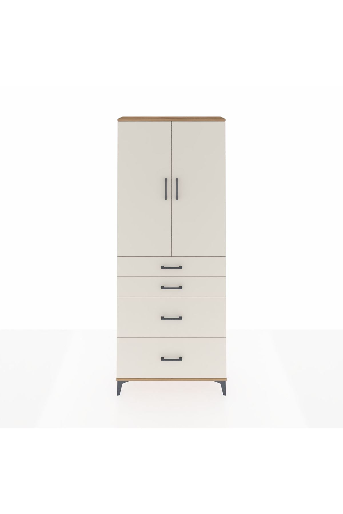 Arges Dolap 3 Raflı 4 Çekmeceli 2 Kapaklı 88x30x221 Çam-Aytaşı