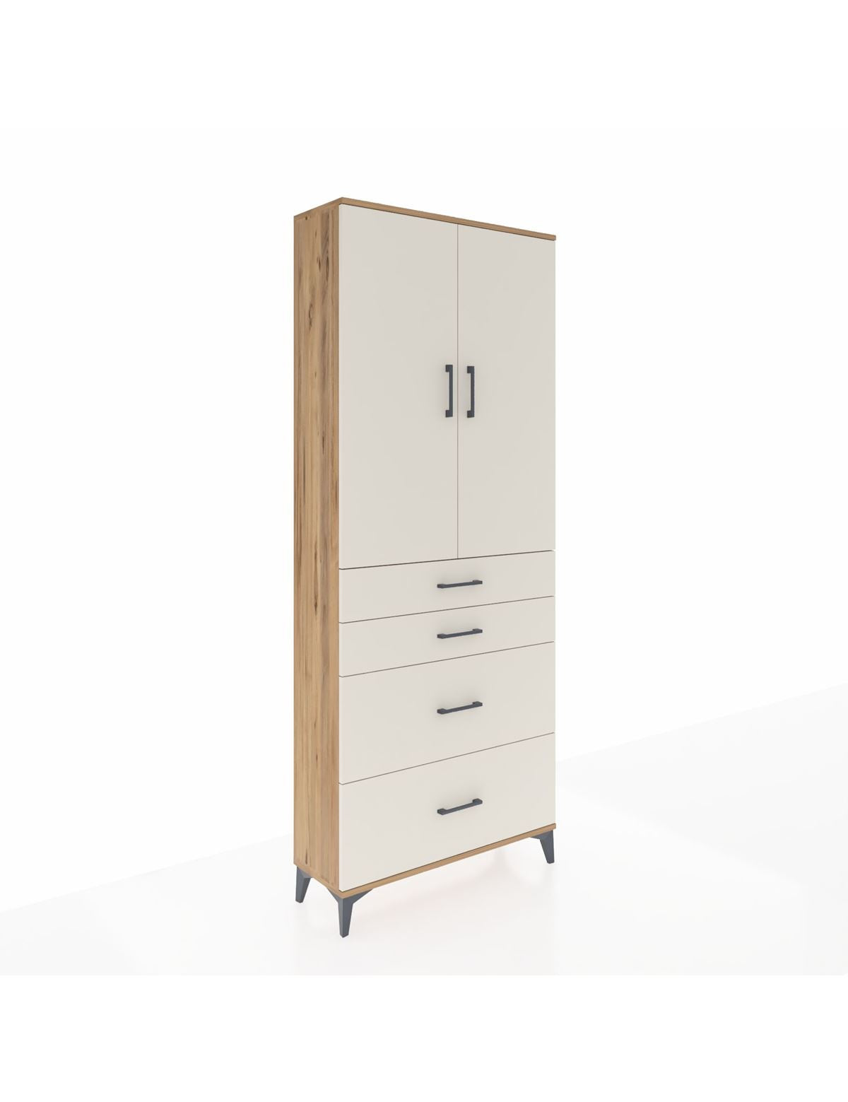 Arges Dolap 3 Raflı 4 Çekmeceli 2 Kapaklı 88x30x221 Çam-Aytaşı