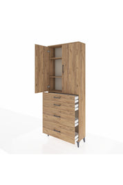 Arges Dolap 3 Raflı 4 Çekmeceli 2 Kapaklı 88x30x221 Çam-Çam