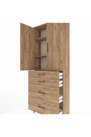 Arges Dolap 3 Raflı 4 Çekmeceli 2 Kapaklı 88x30x221 Çam-Çam