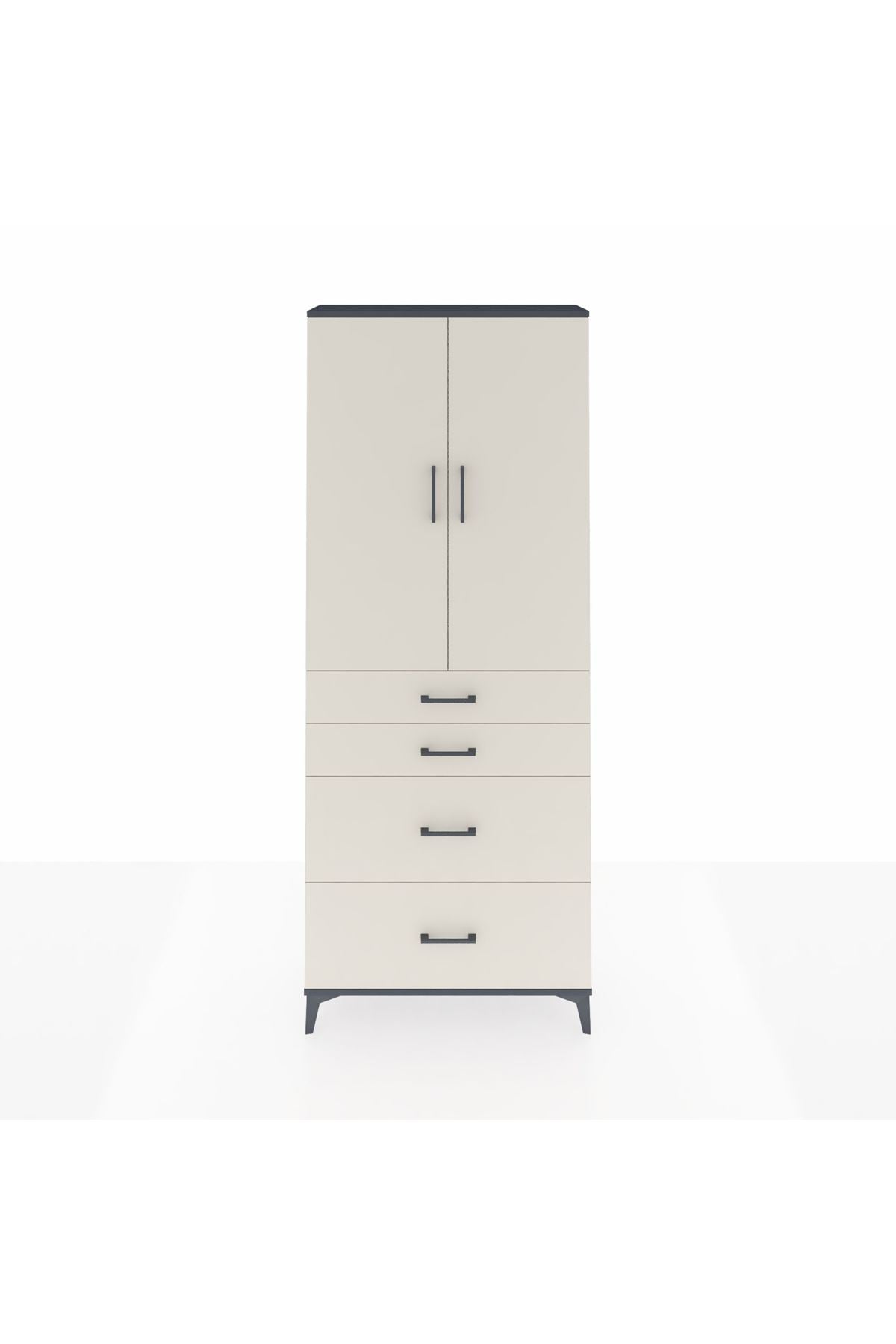 Arges Dolap 2 Raflı 4 Çekmeceli 2 Kapaklı 88x30x221 Antrasit-Aytaşı