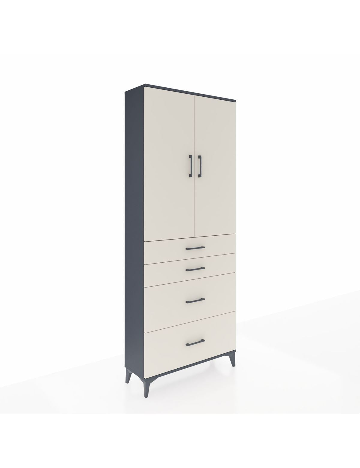 Arges Dolap 2 Raflı 4 Çekmeceli 2 Kapaklı 88x30x221 Antrasit-Aytaşı