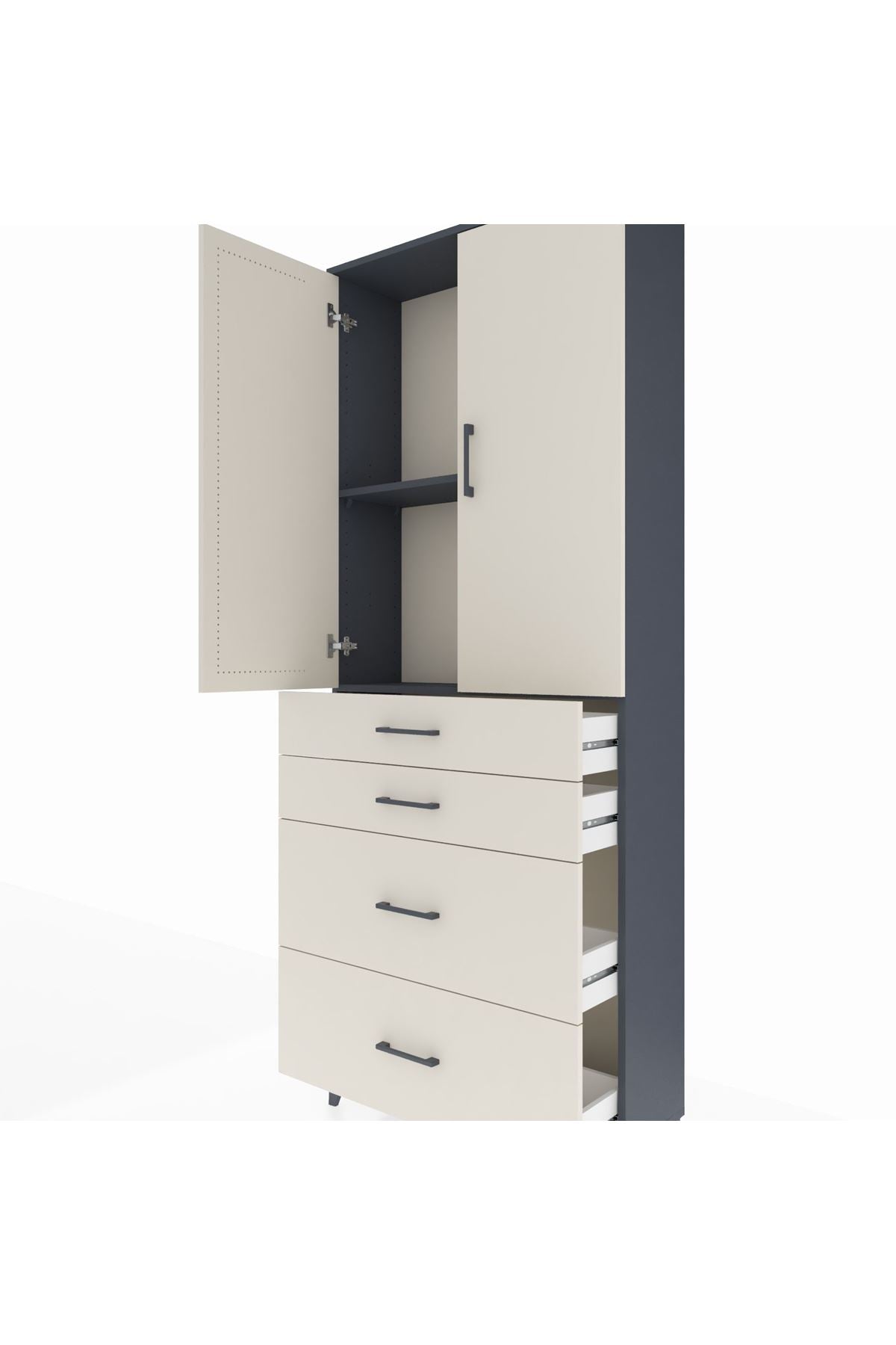 Arges Dolap 2 Raflı 4 Çekmeceli 2 Kapaklı 88x30x221 Antrasit-Aytaşı