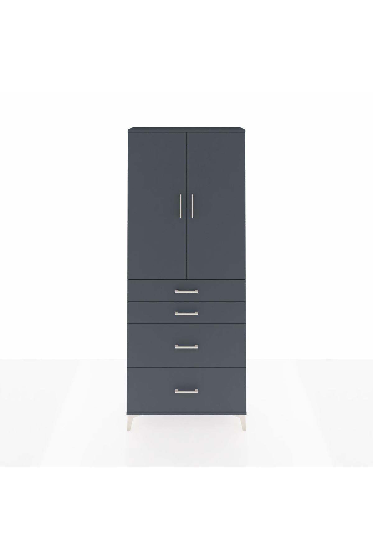 Arges Dolap 2 Raflı 4 Çekmeceli 2 Kapaklı 88x30x221 Antrasit-Antrasit