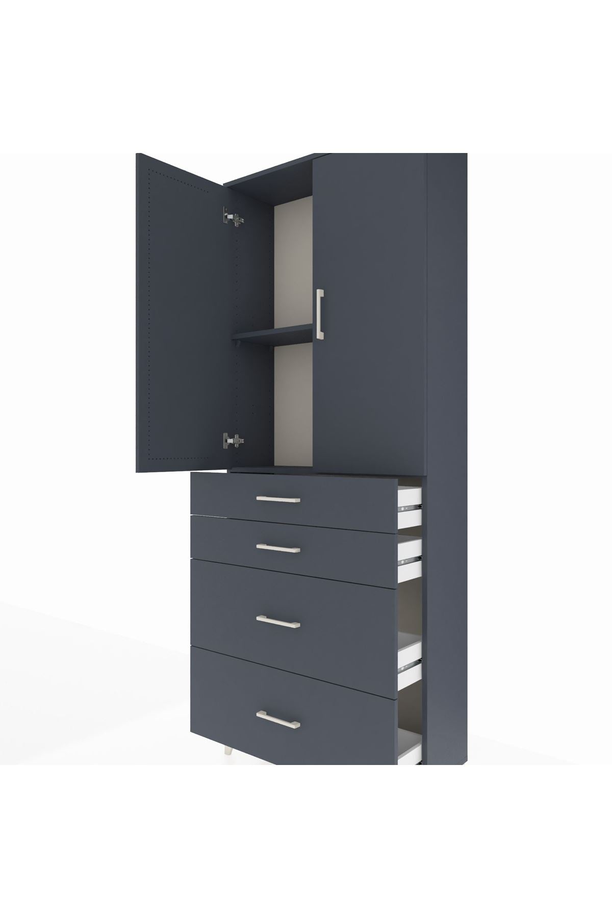 Arges Dolap 2 Raflı 4 Çekmeceli 2 Kapaklı 88x30x221 Antrasit-Antrasit