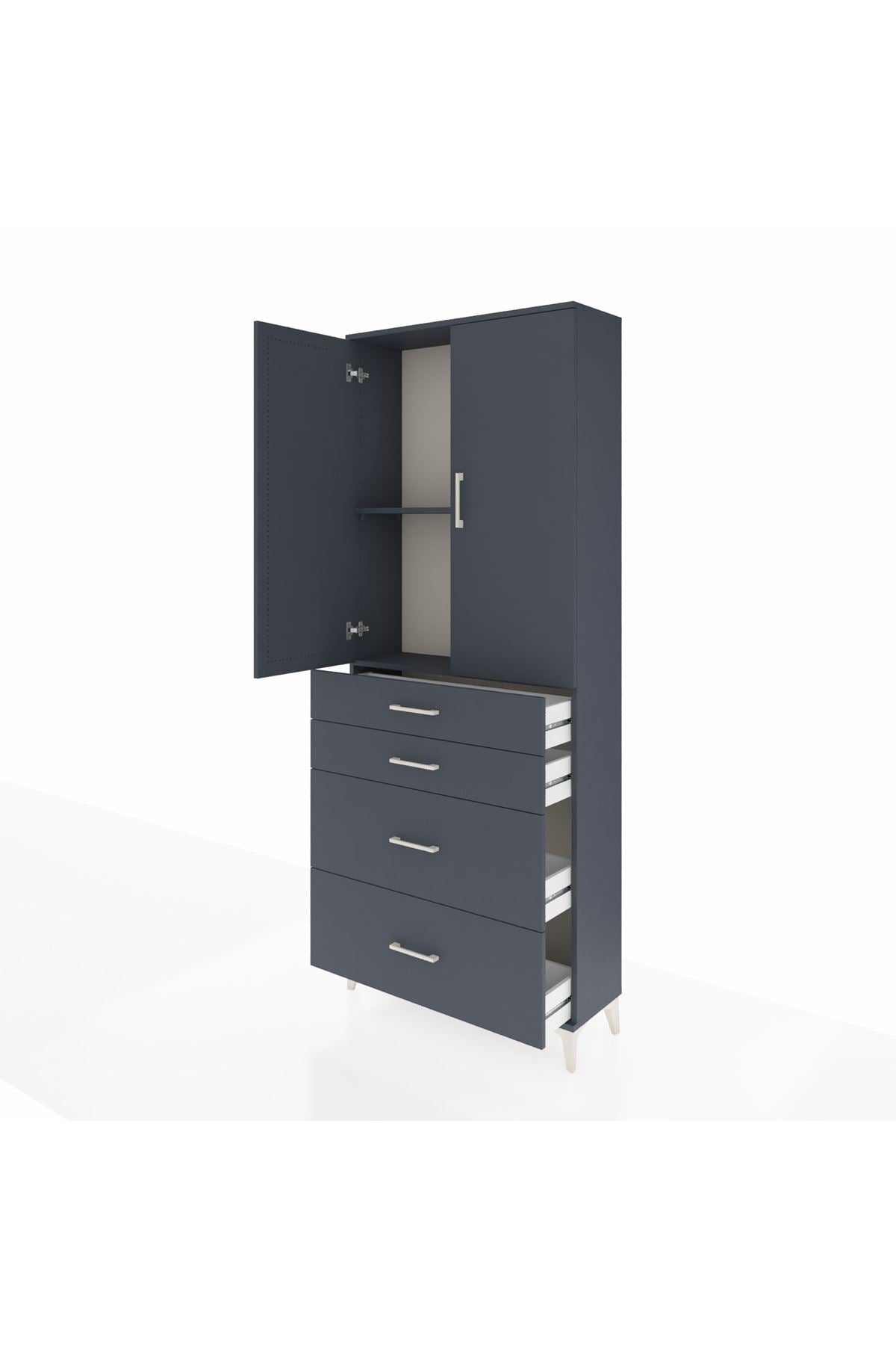 Arges Dolap 2 Raflı 4 Çekmeceli 2 Kapaklı 88x30x221 Antrasit-Antrasit