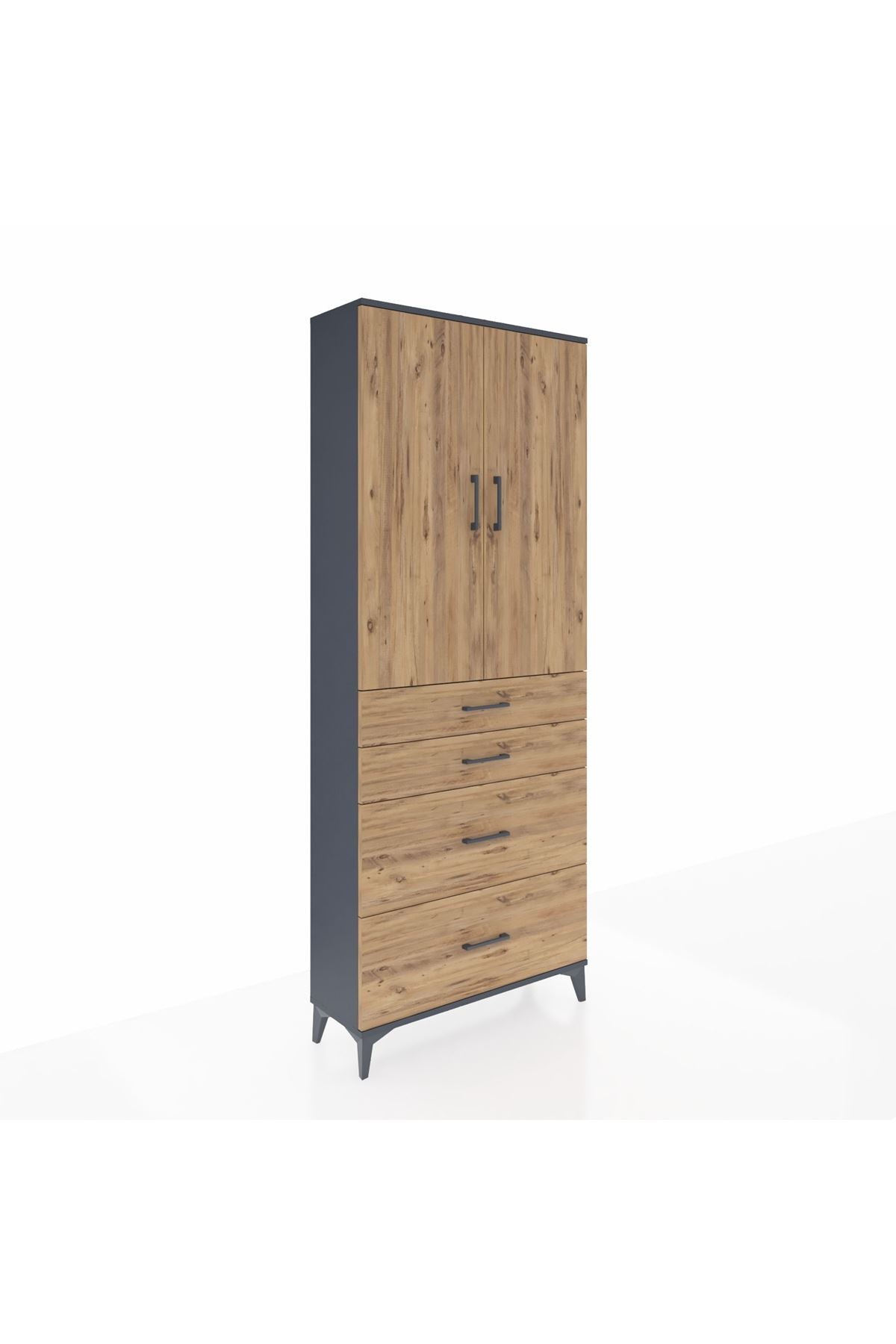 Arges Dolap 2 Raflı 4 Çekmeceli 2 Kapaklı 88x30x221 Antrasit-Çam