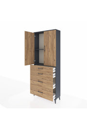 Arges Dolap 2 Raflı 4 Çekmeceli 2 Kapaklı 88x30x221 Antrasit-Çam
