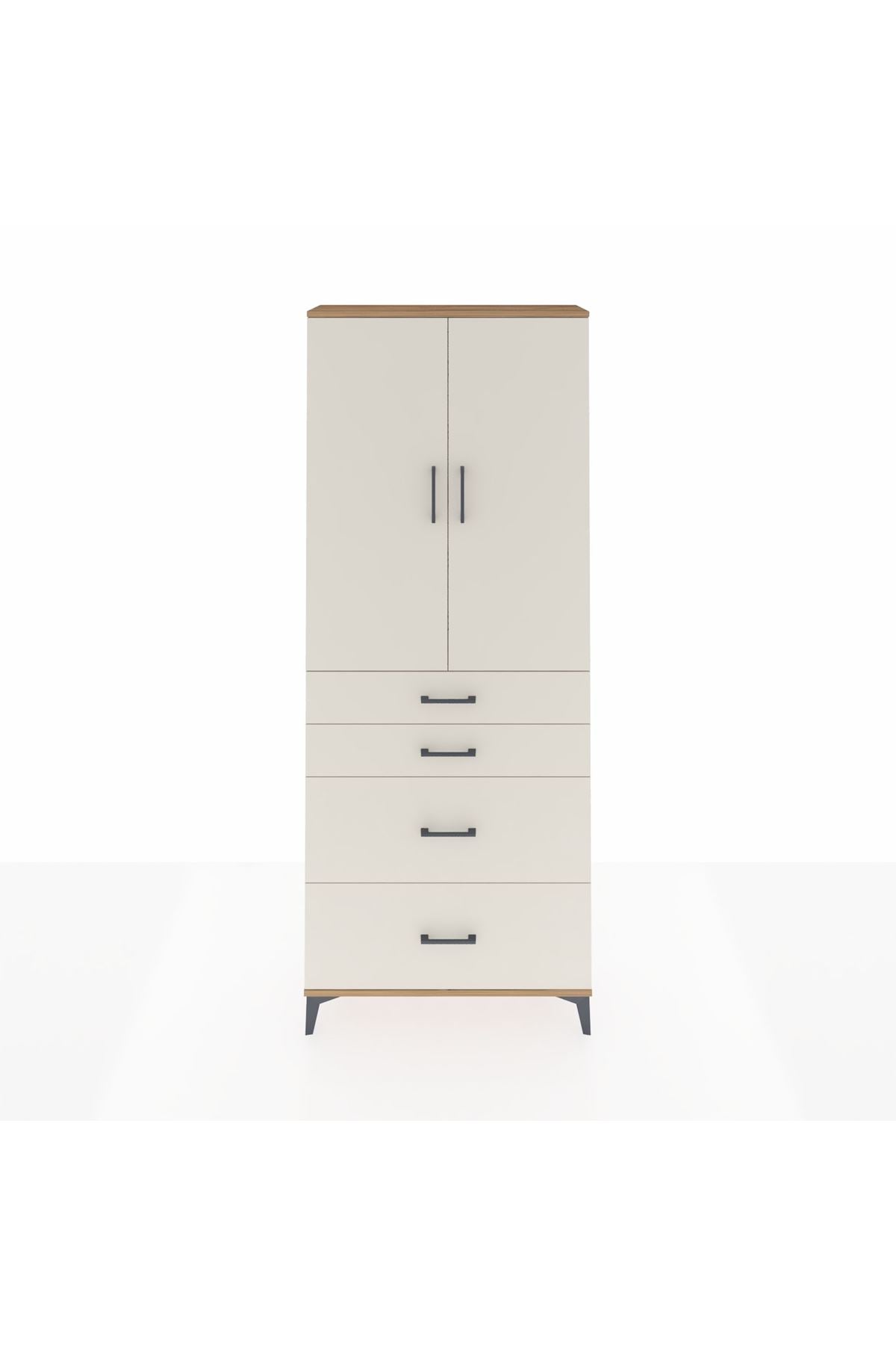 Arges Dolap 2 Raflı 4 Çekmeceli 2 Kapaklı 88x30x221 Çam-Aytaşı