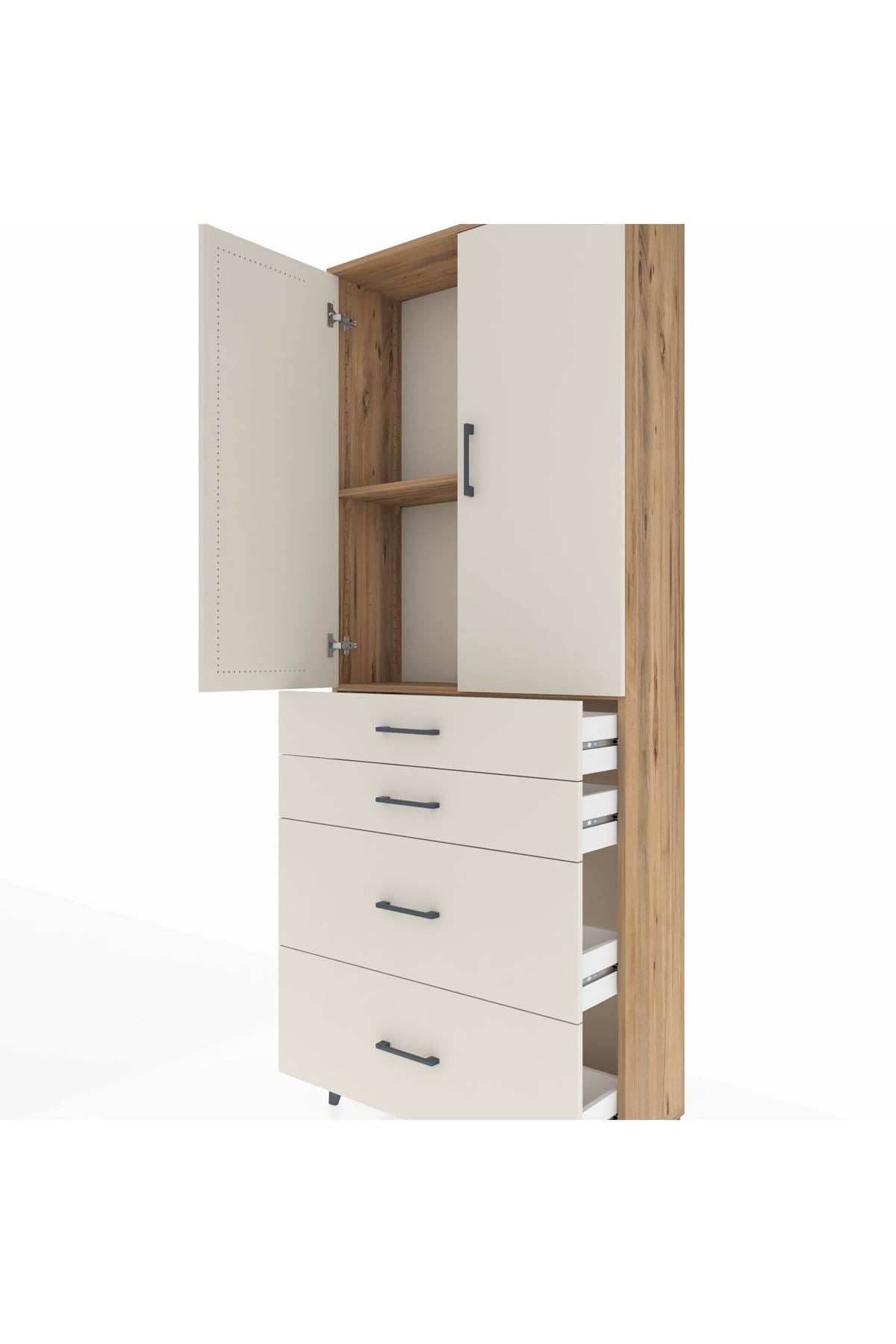 Arges Dolap 2 Raflı 4 Çekmeceli 2 Kapaklı 88x30x221 Çam-Aytaşı